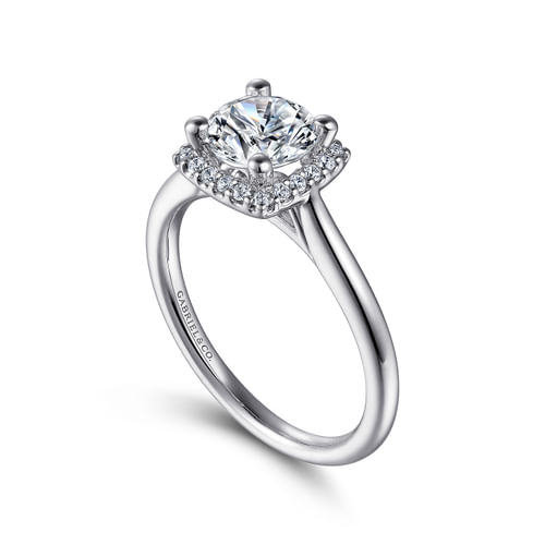 14K White Gold Round Halo Diamond Engagement Ring