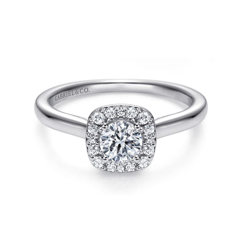 14K White Gold Round Halo Diamond Engagement Ring