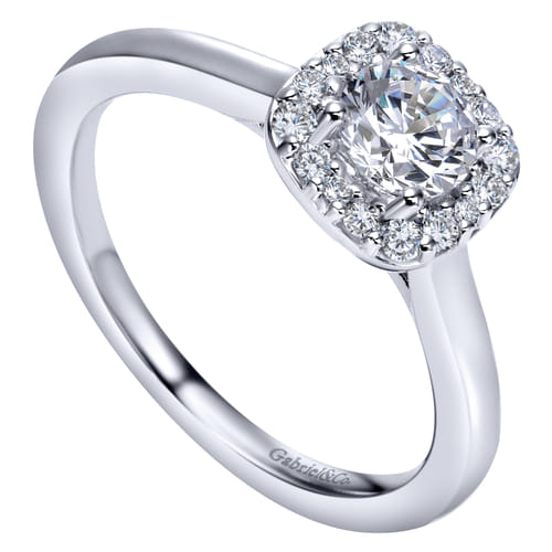 14K White Gold Round Halo Diamond Engagement Ring
