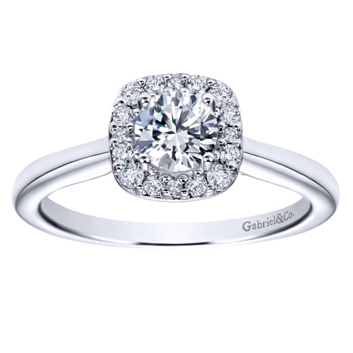 14K White Gold Round Halo Diamond Engagement Ring