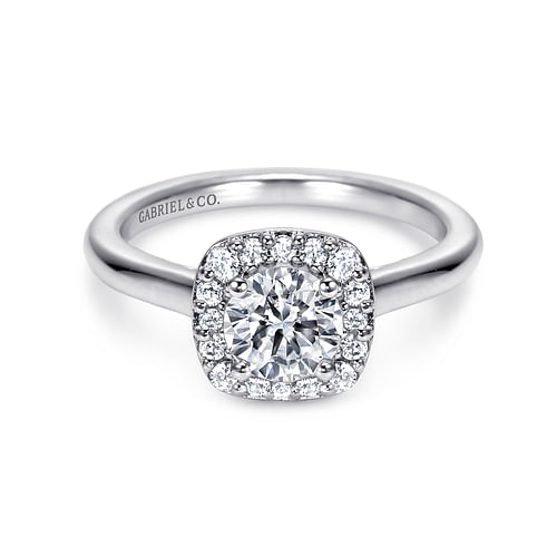 14K White Gold Round Halo Diamond Engagement Ring