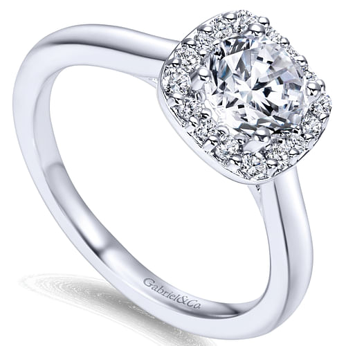 14K White Gold Round Halo Diamond Engagement Ring