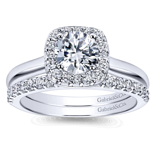 14K White Gold Round Halo Diamond Engagement Ring