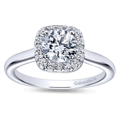 14K White Gold Round Halo Diamond Engagement Ring