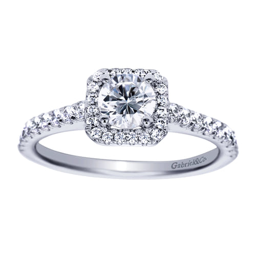 14K White Gold Round Halo Diamond Engagement Ring