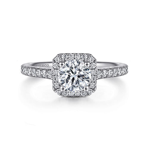 14K White Gold Round Halo Diamond Engagement Ring