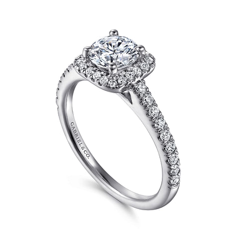 14K White Gold Round Halo Diamond Engagement Ring