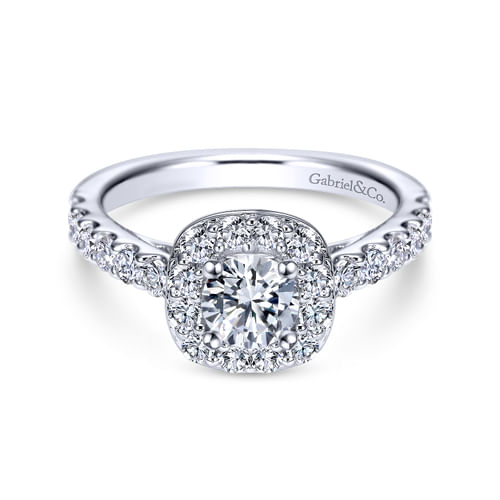 14K White Gold Round Halo Diamond Engagement Ring