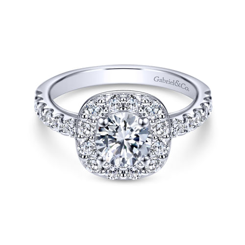 14K White Gold Round Halo Diamond Engagement Ring