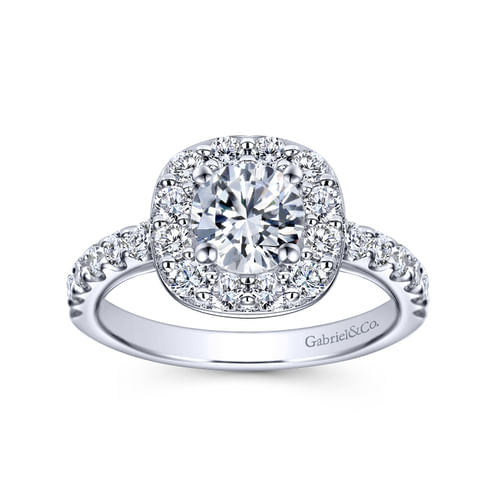 14K White Gold Round Halo Diamond Engagement Ring