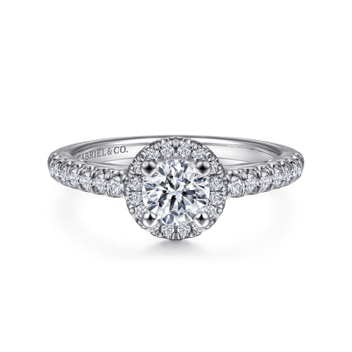 14K White Gold Round Halo Diamond Engagement Ring