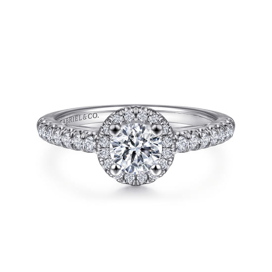 Gabriel - 14K White Gold Round Halo Diamond Engagement Ring
