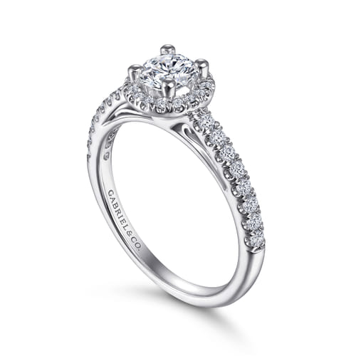 14K White Gold Round Halo Diamond Engagement Ring