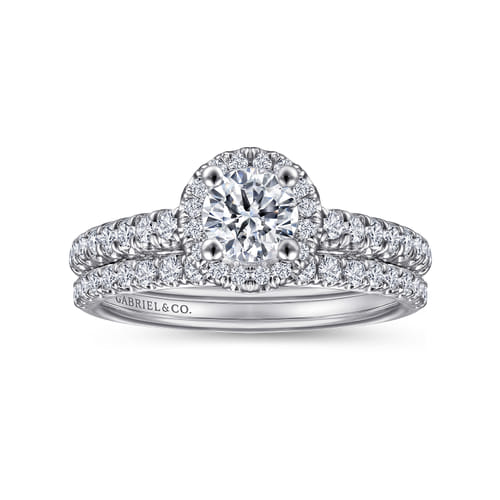 14K White Gold Round Halo Diamond Engagement Ring