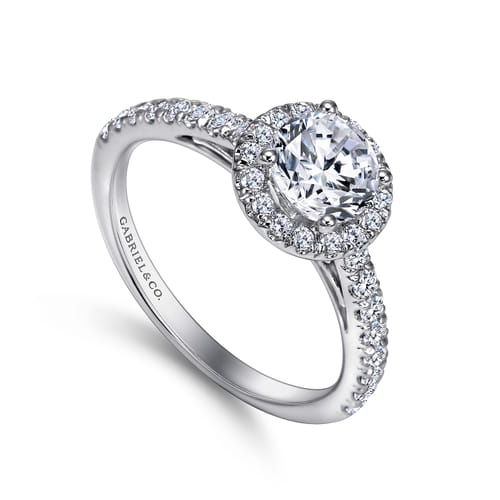 14K White Gold Round Halo Diamond Engagement Ring