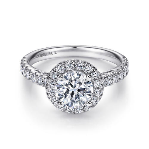 14K White Gold Round Halo Diamond Engagement Ring