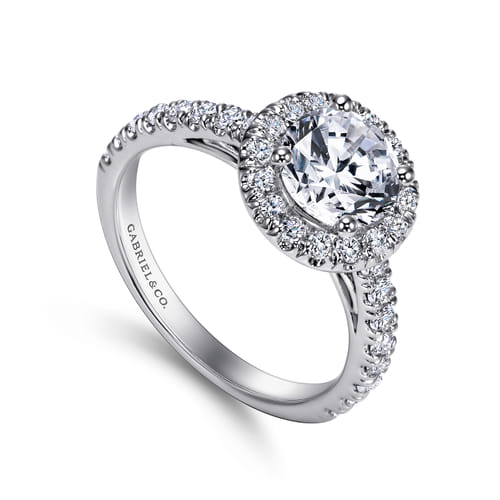 14K White Gold Round Halo Diamond Engagement Ring