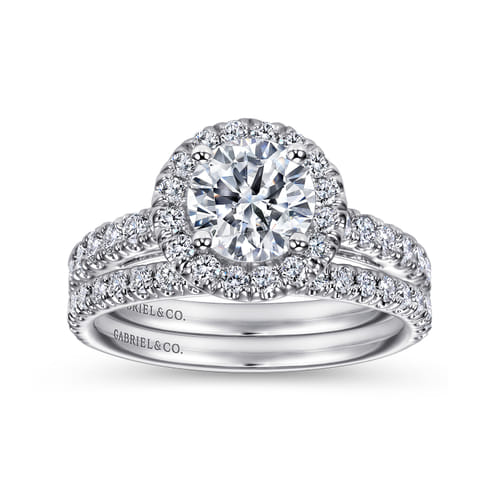 14K White Gold Round Halo Diamond Engagement Ring