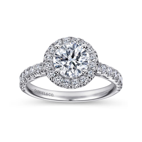 14K White Gold Round Halo Diamond Engagement Ring