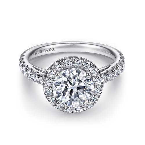14K White Gold Round Halo Diamond Engagement Ring