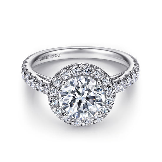 Gabriel - 14K White Gold Round Halo Diamond Engagement Ring