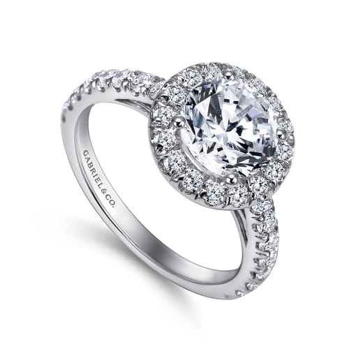 14K White Gold Round Halo Diamond Engagement Ring
