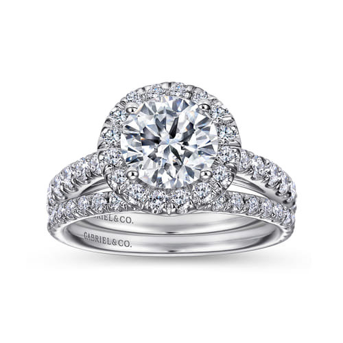 14K White Gold Round Halo Diamond Engagement Ring