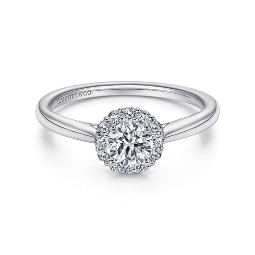 14K White Gold Round Halo Diamond Engagement Ring