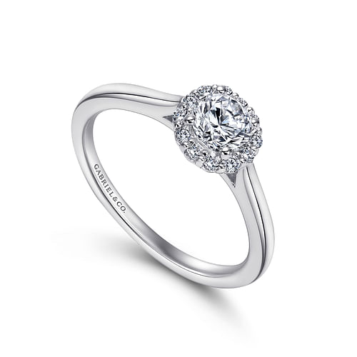 14K White Gold Round Halo Diamond Engagement Ring