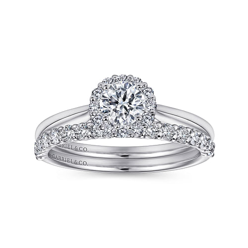 14K White Gold Round Halo Diamond Engagement Ring