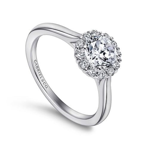 14K White Gold Round Halo Diamond Engagement Ring