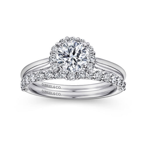 14K White Gold Round Halo Diamond Engagement Ring