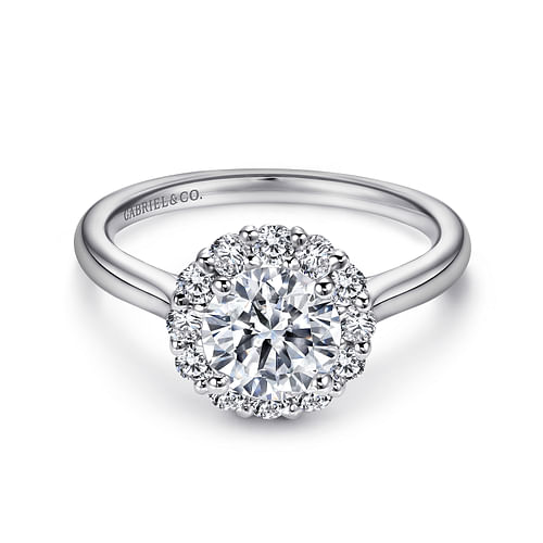 14K White Gold Round Halo Diamond Engagement Ring