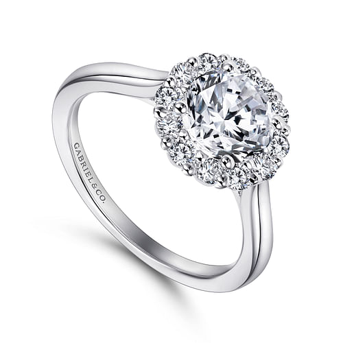 14K White Gold Round Halo Diamond Engagement Ring