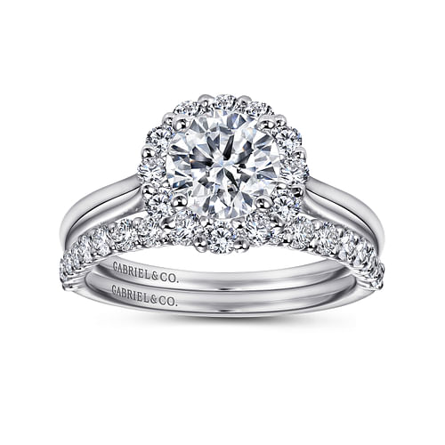 14K White Gold Round Halo Diamond Engagement Ring