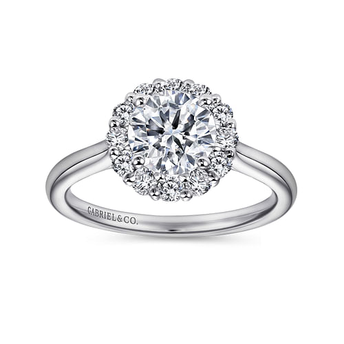 14K White Gold Round Halo Diamond Engagement Ring