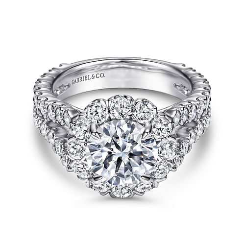 14K White Gold Round Halo Diamond Engagement Ring