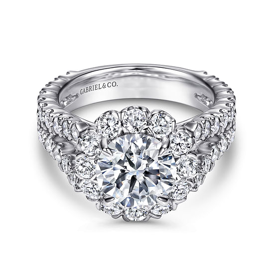 Gabriel - 14K White Gold Round Halo Diamond Engagement Ring