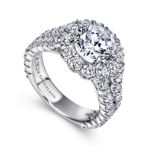 14K White Gold Round Halo Diamond Engagement Ring