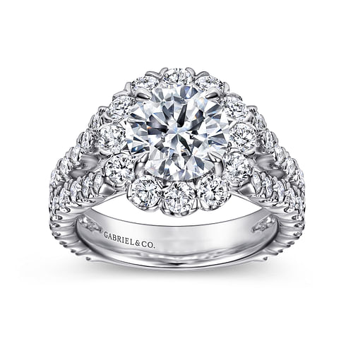 14K White Gold Round Halo Diamond Engagement Ring