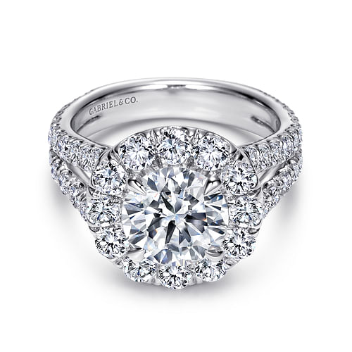 14K White Gold Round Halo Diamond Engagement Ring