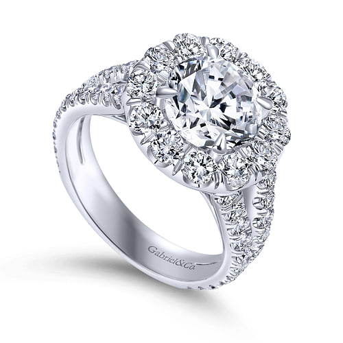 14K White Gold Round Halo Diamond Engagement Ring