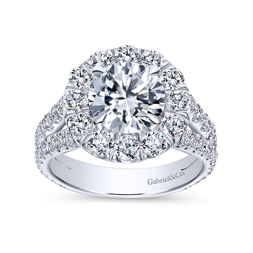 14K White Gold Round Halo Diamond Engagement Ring