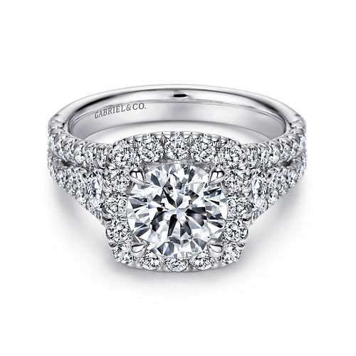 14K White Gold Round Halo Diamond Engagement Ring