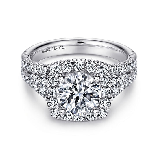 Gabriel - 14K White Gold Round Halo Diamond Engagement Ring