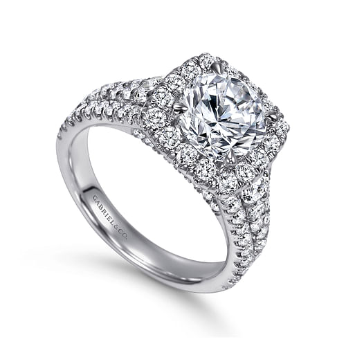 14K White Gold Round Halo Diamond Engagement Ring