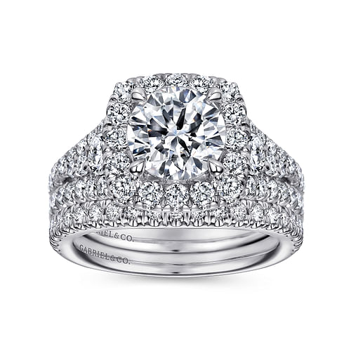 14K White Gold Round Halo Diamond Engagement Ring