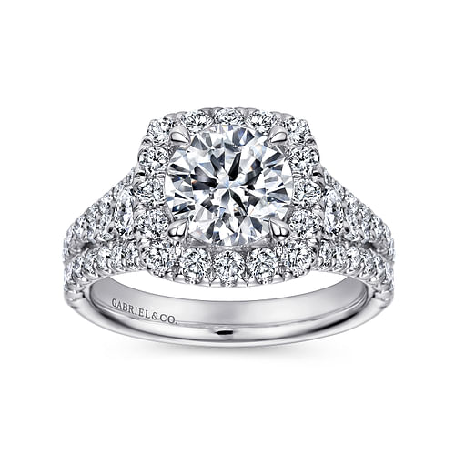 14K White Gold Round Halo Diamond Engagement Ring