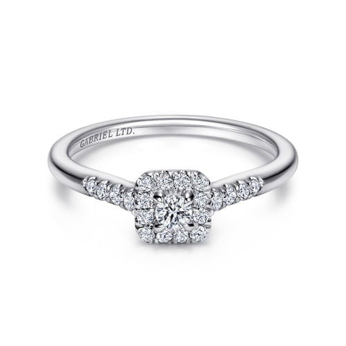 14K White Gold Round Halo Diamond Engagement Ring