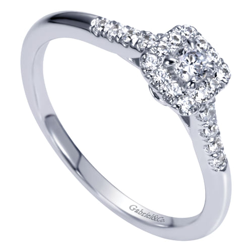 14K White Gold Round Halo Diamond Engagement Ring